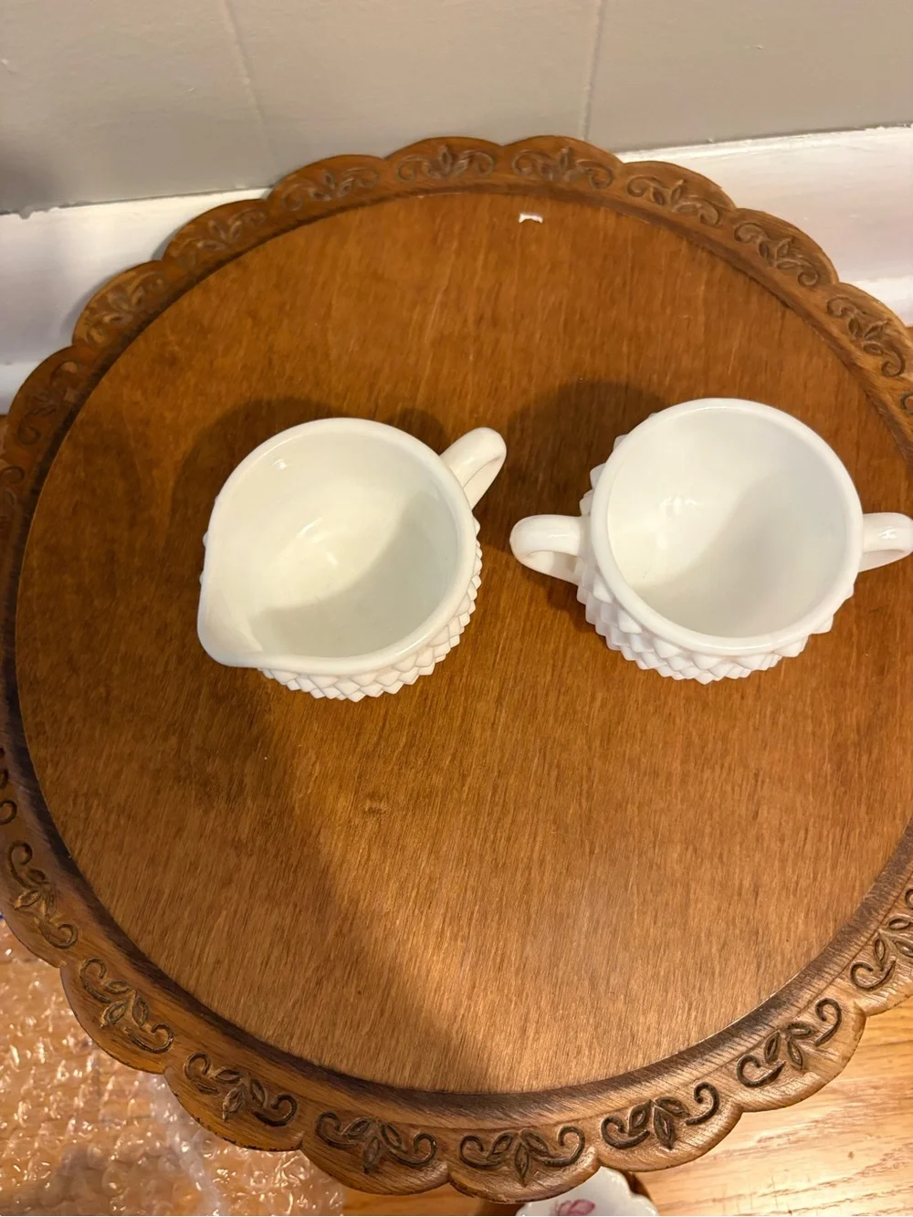 Vintage Fenton? Milk Glass Hobnail Small Creamer and Sugar Set